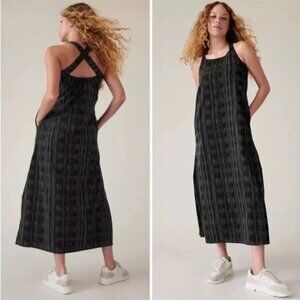 Athleta Women’s Arrival Dress in Amara Stripe. Large. Black. Maxi Dress.